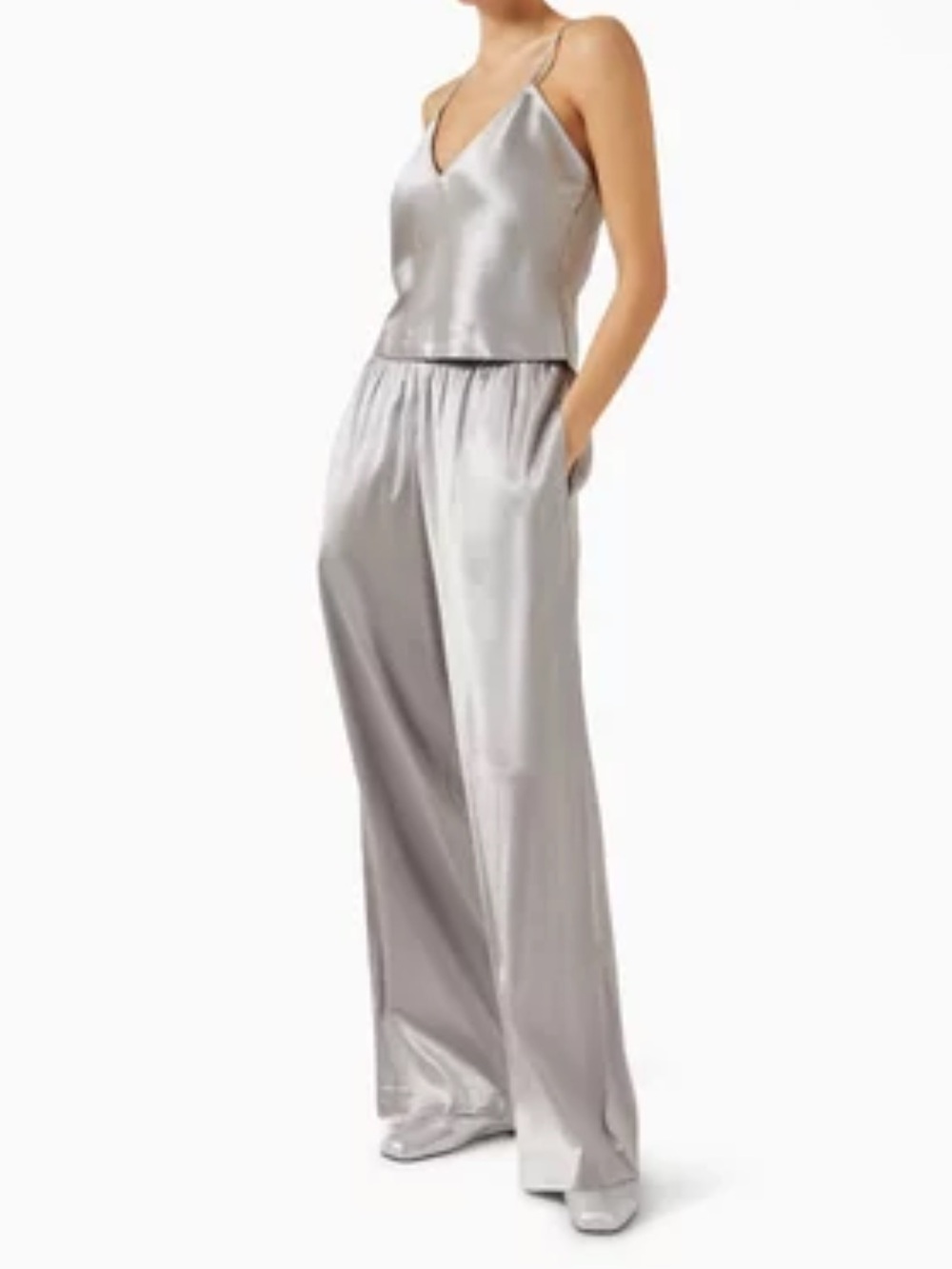 NWT Skims Heavyweight Satin Wide Leg Pants in Mirror Silver Grey Size XS
